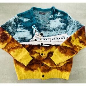AMIRI: Men's Airplane Intarsia Mohair Cardigan - Small